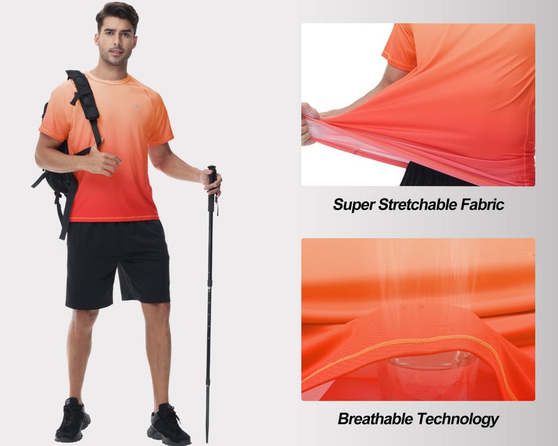 Satankud Rash Guard for Men UPF 50+ Swim Shirt Short Sleeve Sun Shirts Beach Swimwear Fishing Hiking Workout Tee (Orange Gradient Red,XX-Large) - Image 4